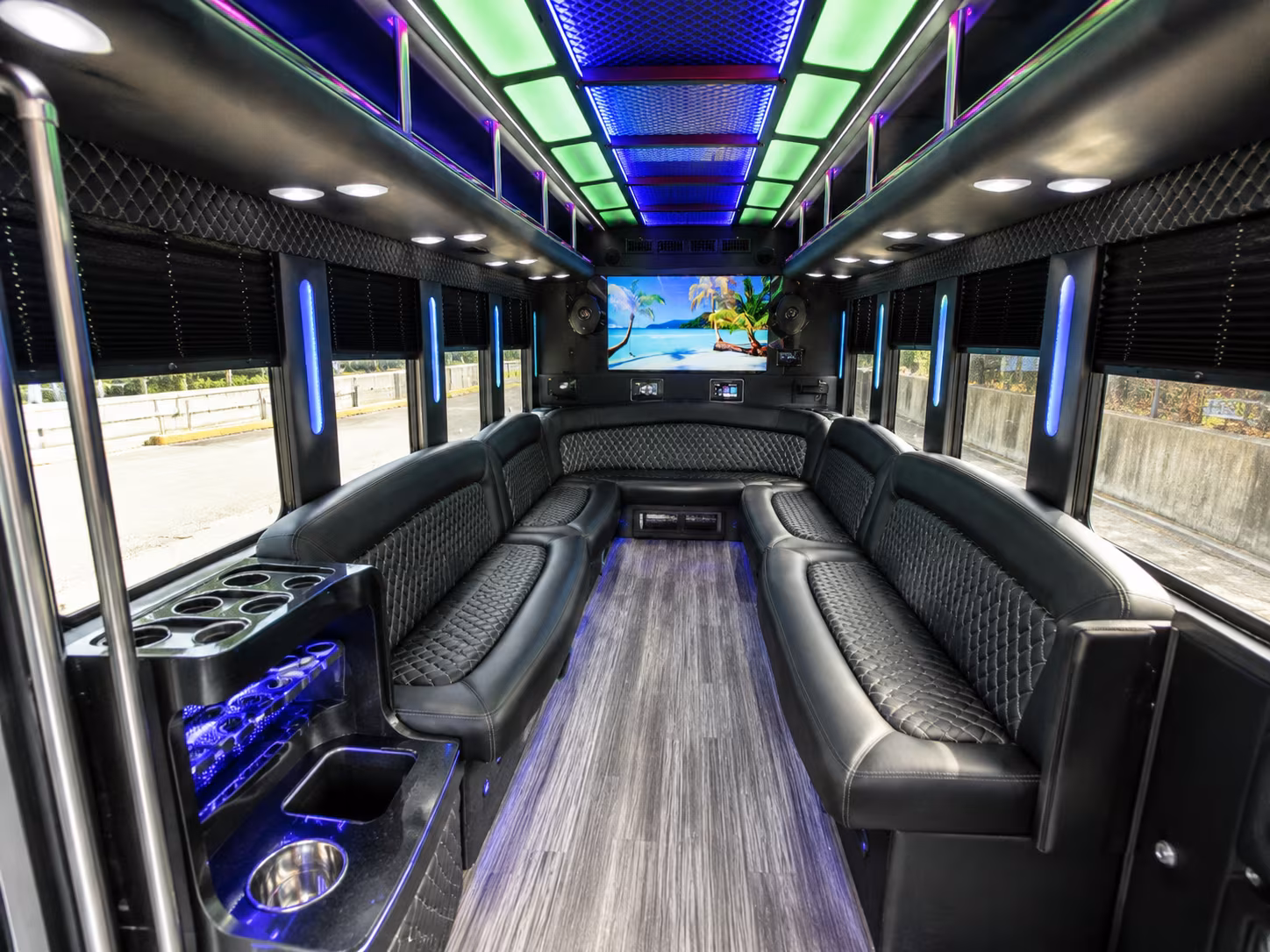 grapevine 18 passenger party bus inside