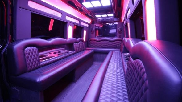 Interior of Charter Bus Company Euless's Sprinter Limo in Euless
